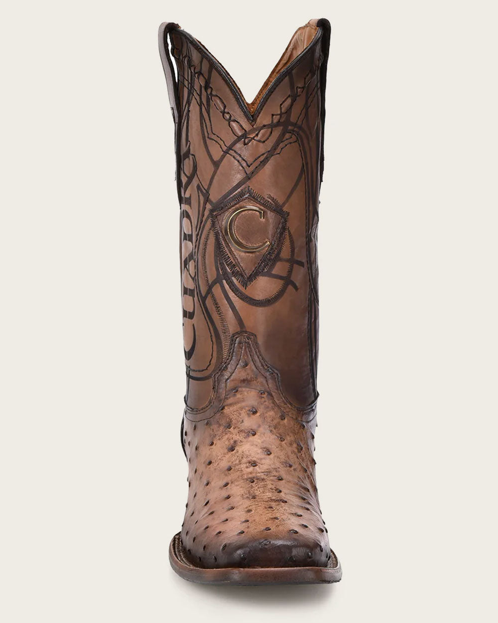 MENS CUADRA ENGRAVED HONEY OSTRICH WESTERN BOOTS
