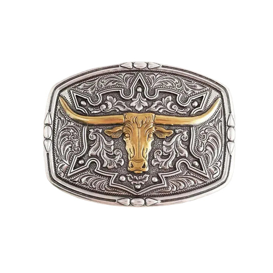 NOCONA SILVER & GOLD LONGHORN BELT BUCKLE