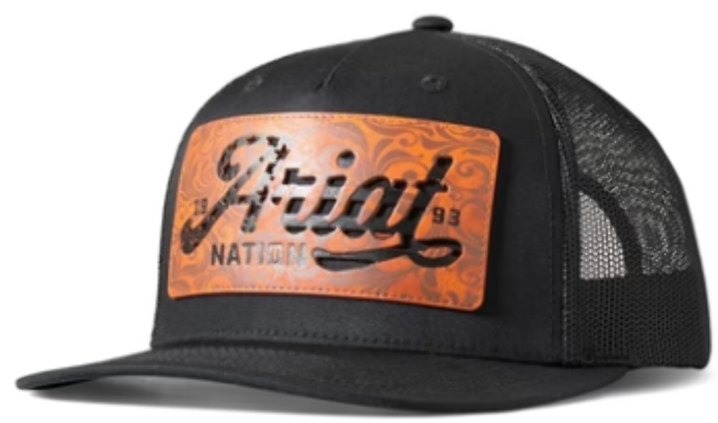 Ariat Men's Black Leather Patch Logo Baseball Cap - Gorra