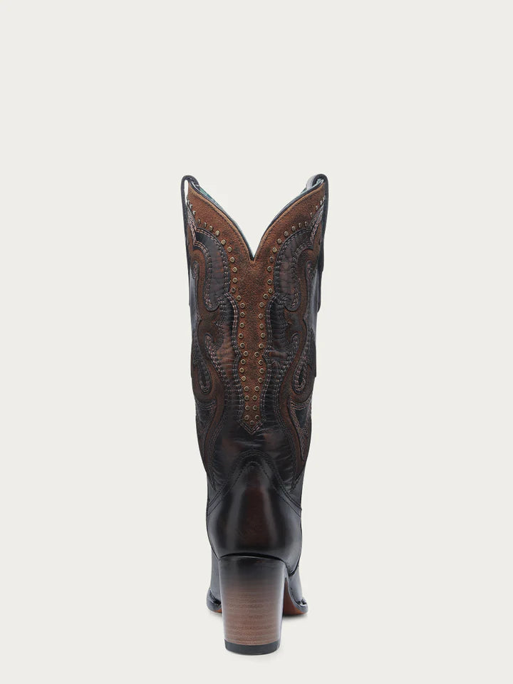 CORRAL WOMEN'S HONEY INLAY EMBROIDERY AND STUDS BROWN NARROW SQUARE TOE COWBOY BOOT