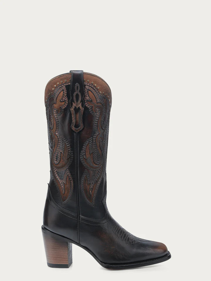 CORRAL WOMEN'S HONEY INLAY EMBROIDERY AND STUDS BROWN NARROW SQUARE TOE COWBOY BOOT