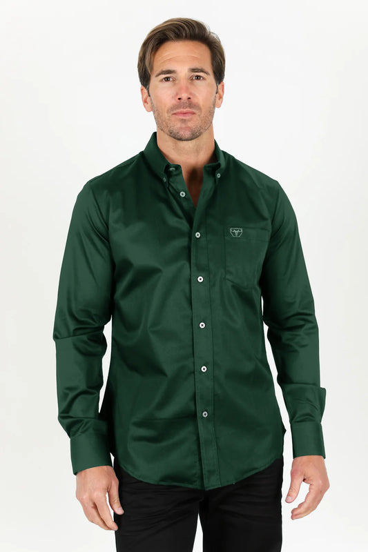 Men’s Single Pocket Logo Modern Fit Stretch Dress Shirt - Green Camisa