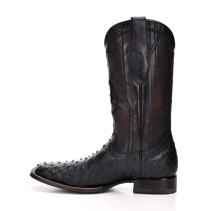 MENS CUADRA BLACK OSTRICH SQUARE TOE BOOT