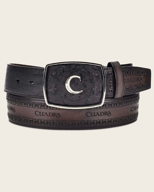 CUADRA MEN'S BLACK WESTERN OSTRICH BELT