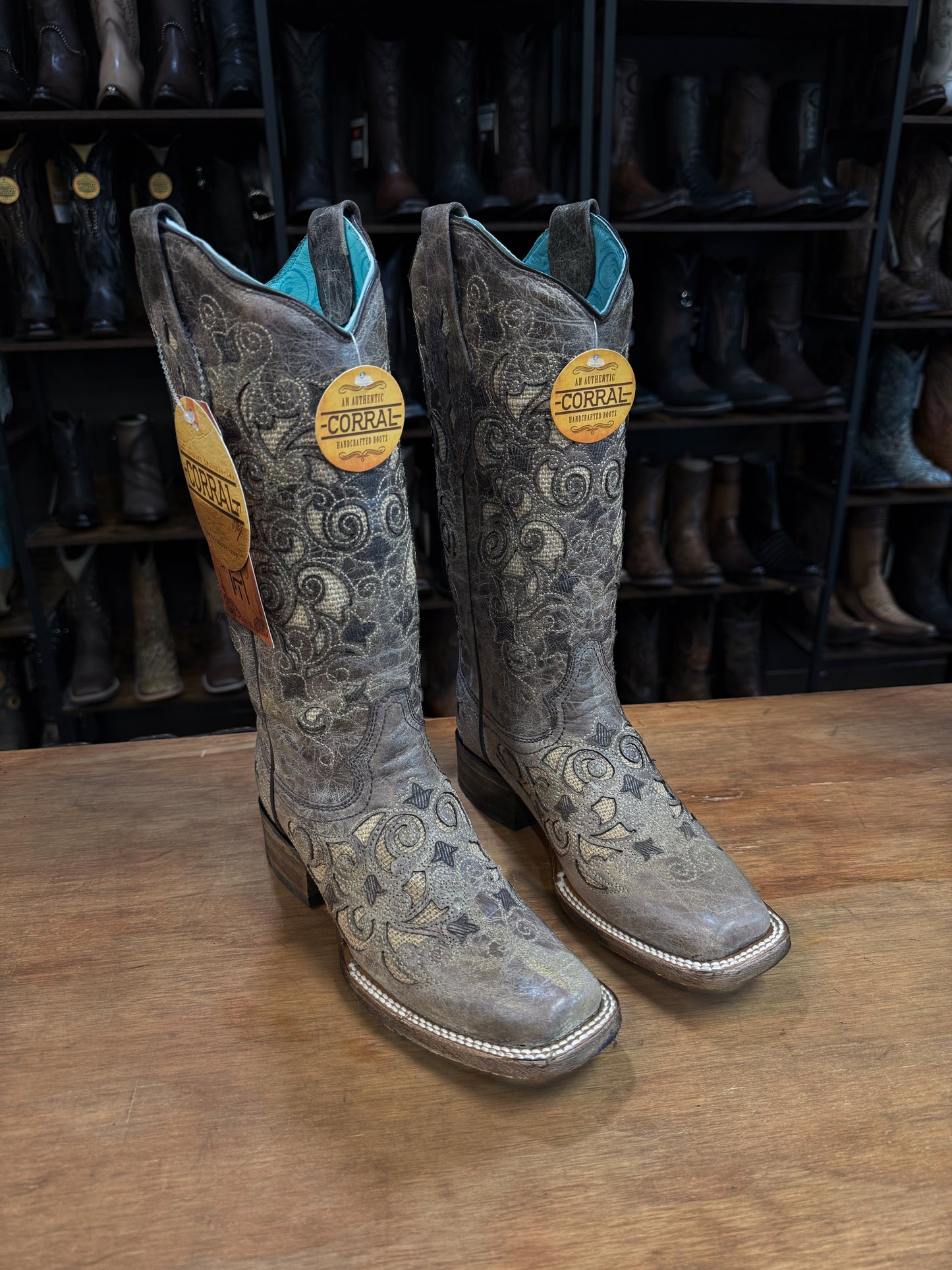CORRAL BROWN LD INLAY SQ TOE BOOTS