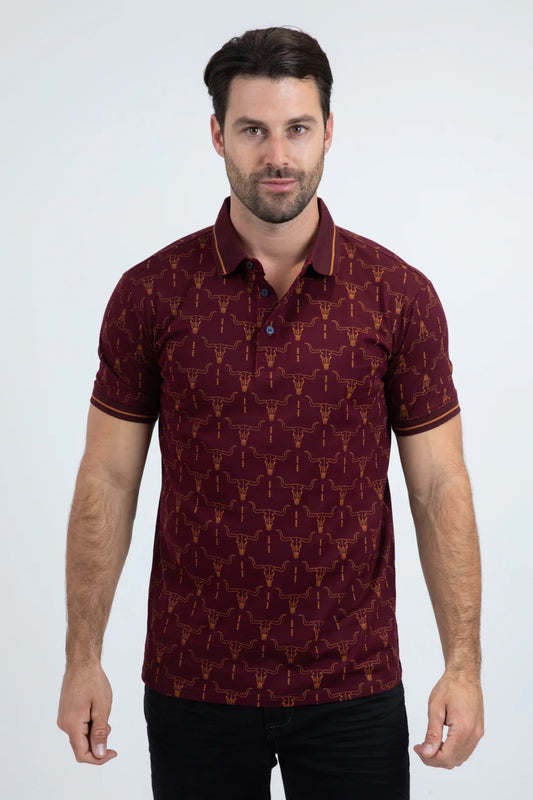 PLATINI MENS MODERN FIT STRETCH COTTON BURGUNDY POLO