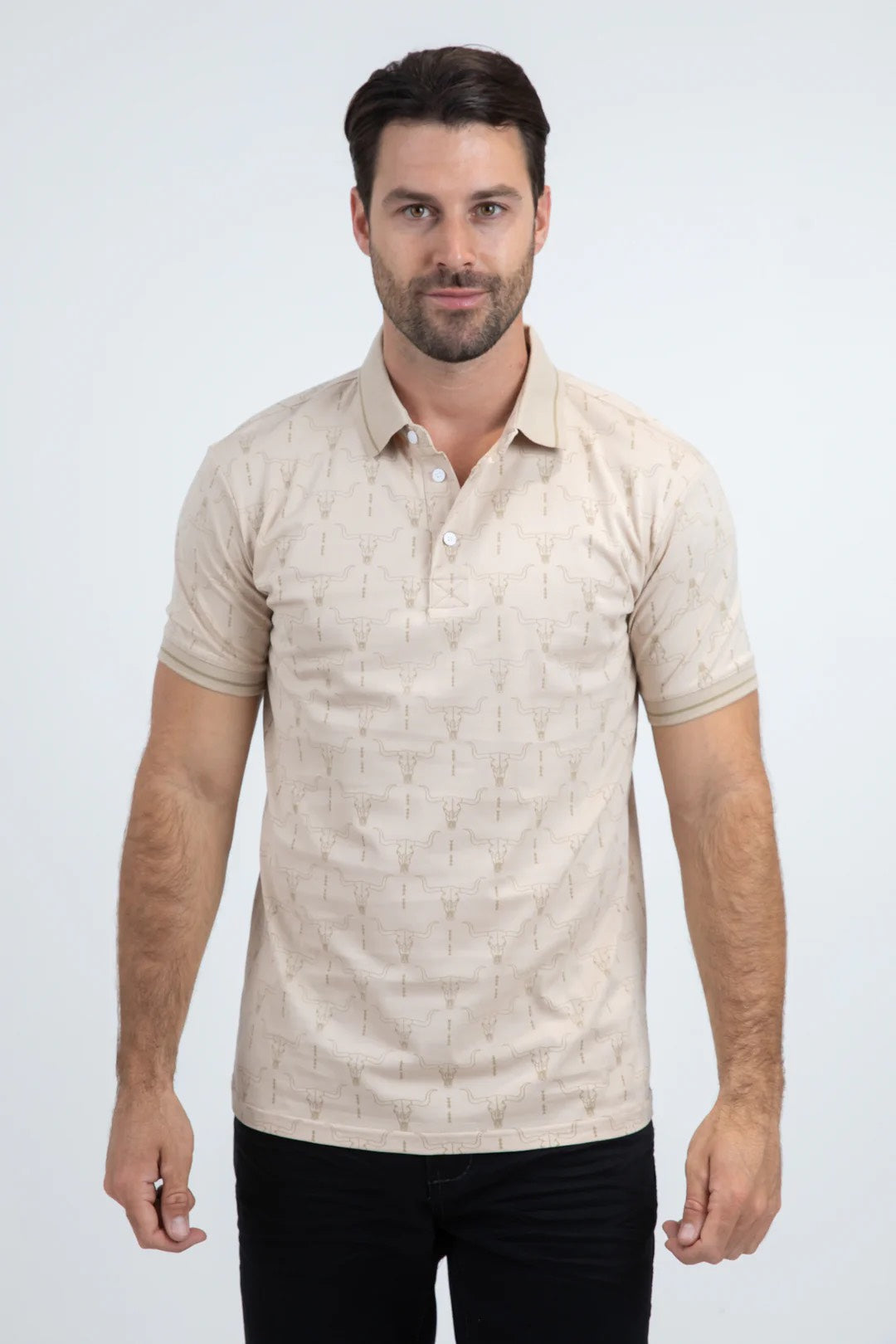 PLATINI MENS MODERN FIT STRETCH COTTON BEIGE POLO