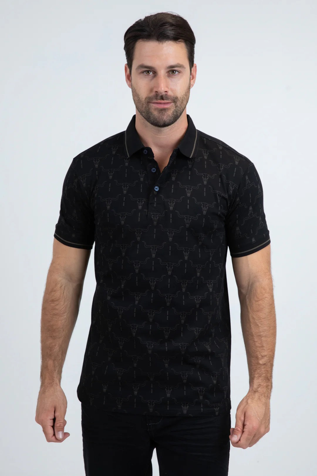 PLATINI MENS MODERN FIT STRETCH COTTON BLACK POLO