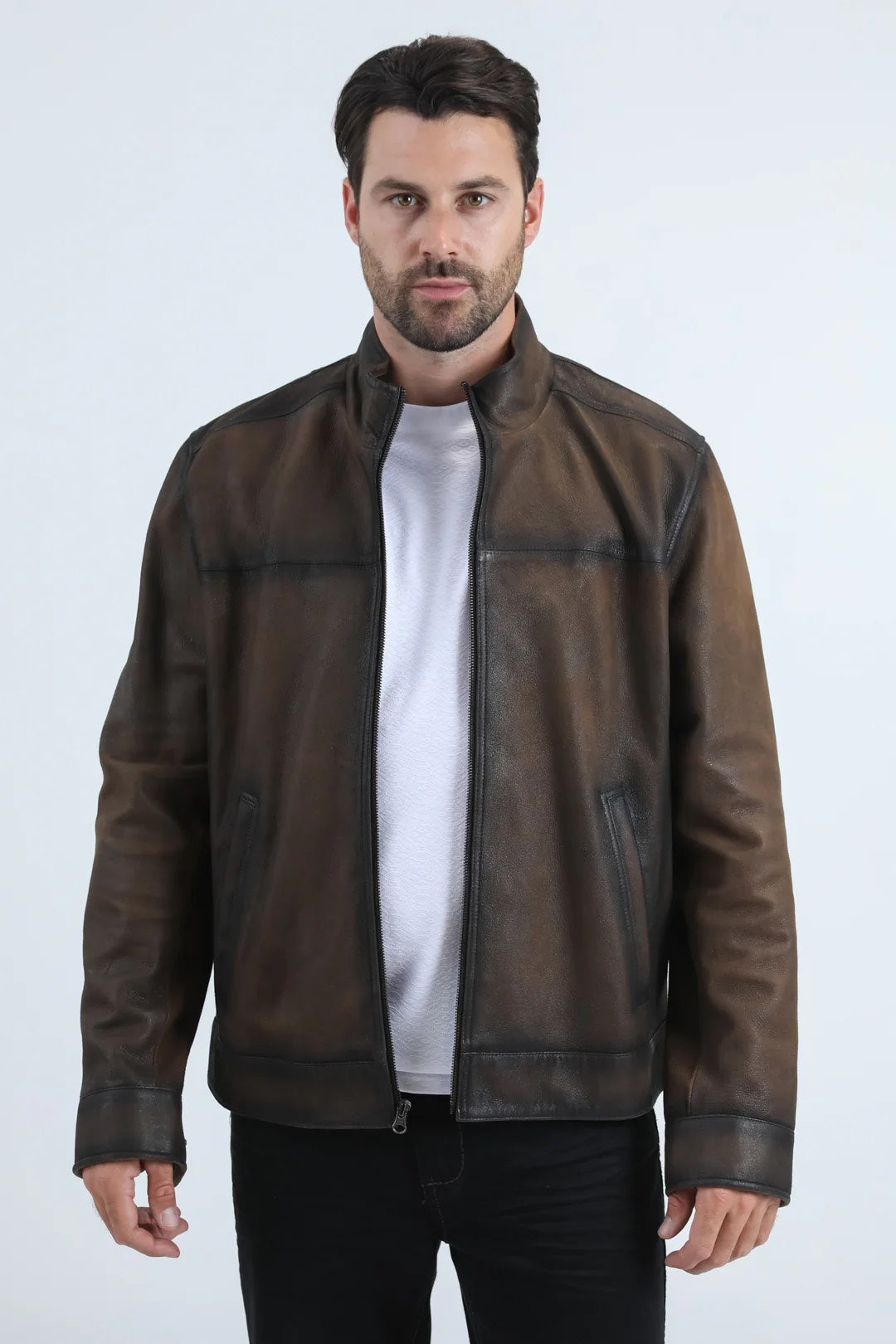 PLATINI MENS GENUINE LEATHER BROWN JACKET