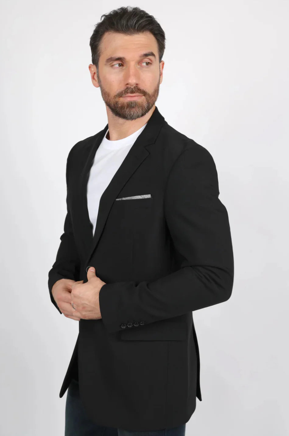 MENS MODERN FIT STRETCH BLACK BLAZER
