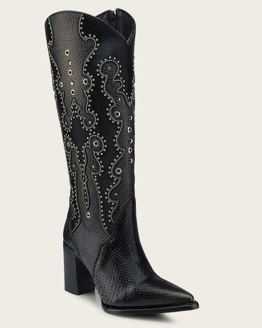 CUADRA WOMEN'S TALL BLACK EXOTIC WESTERN STYLE BOOT