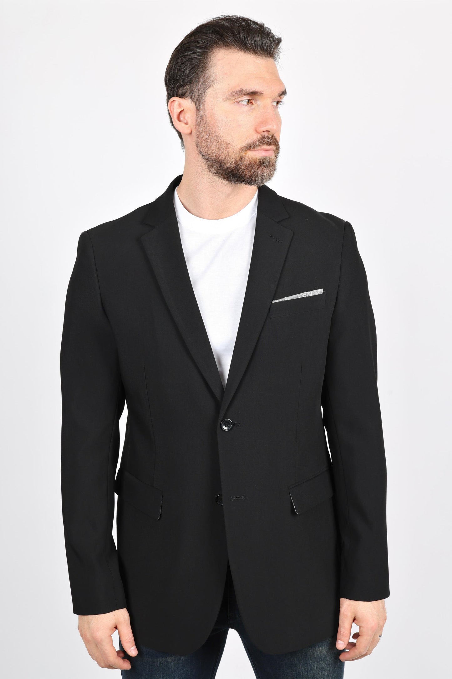 MENS MODERN FIT STRETCH BLACK BLAZER