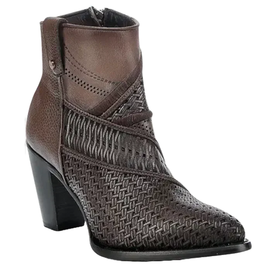 CUADRA WOMEN'S LASER CUT EMBROIDERED BROWN WESTERN BOOTIE