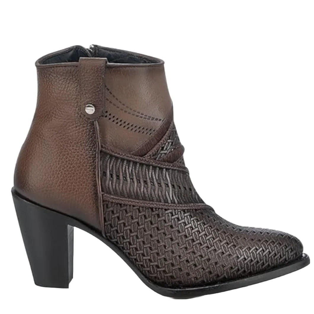 CUADRA WOMEN'S LASER CUT EMBROIDERED BROWN WESTERN BOOTIE