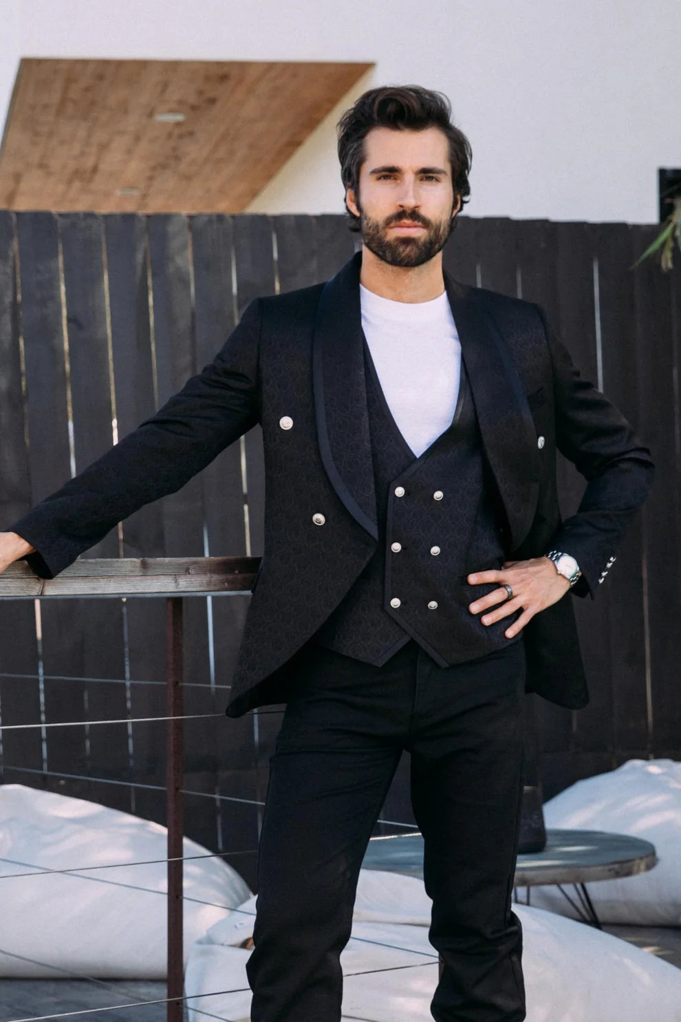 PLATINI JACQUARD BLAZER AND VEST SET BLACK
