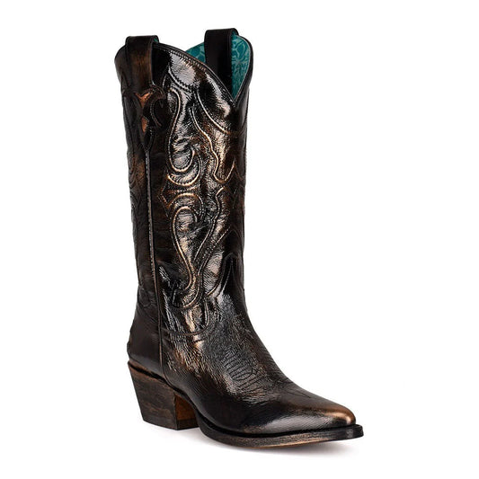WOMEN'S CORRAL BLACK BRONZE COWGIRL BOOTS