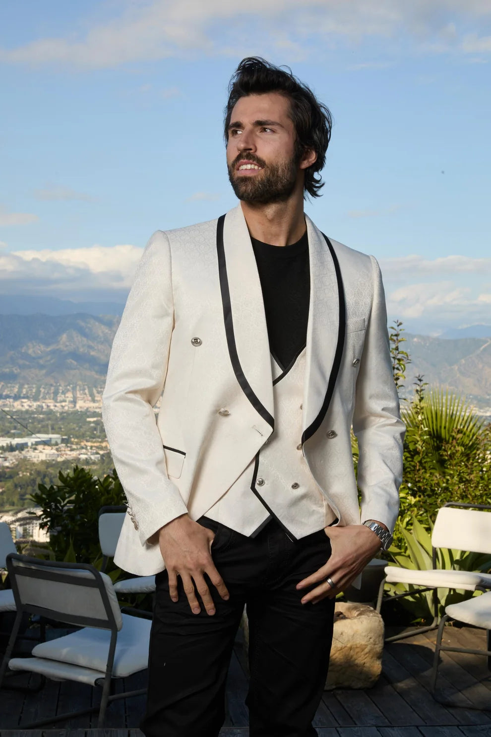 PLATINI JACQUARD BLAZER AND VEST SET BEIGE