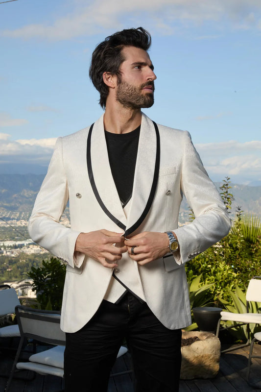 PLATINI JACQUARD BLAZER AND VEST SET BEIGE