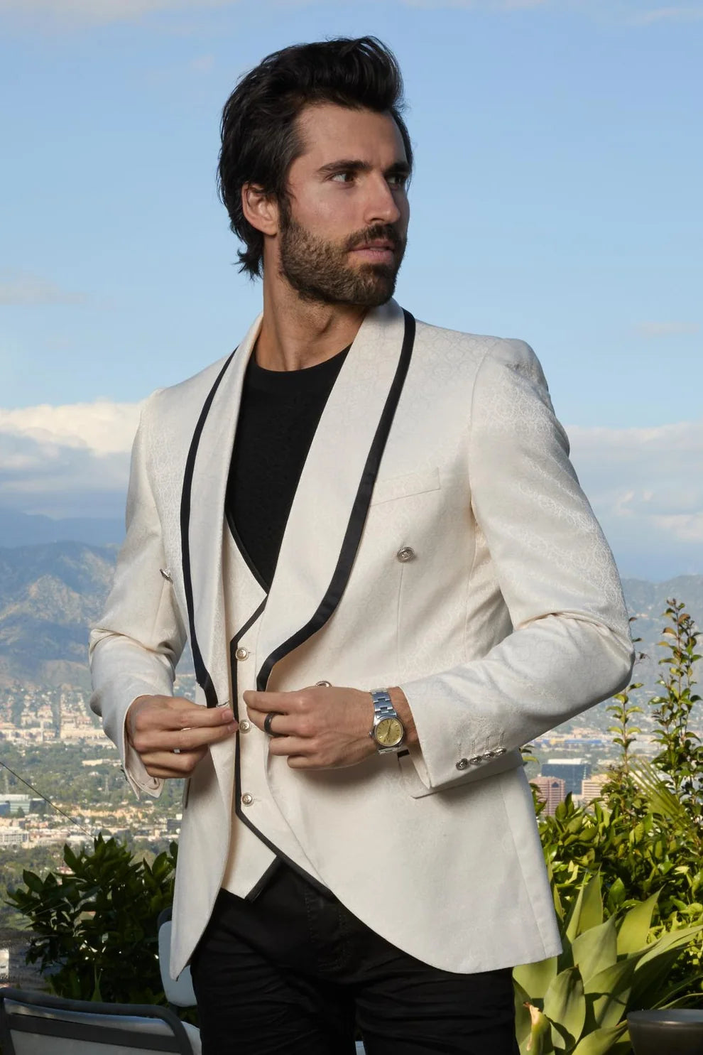 PLATINI JACQUARD BLAZER AND VEST SET BEIGE