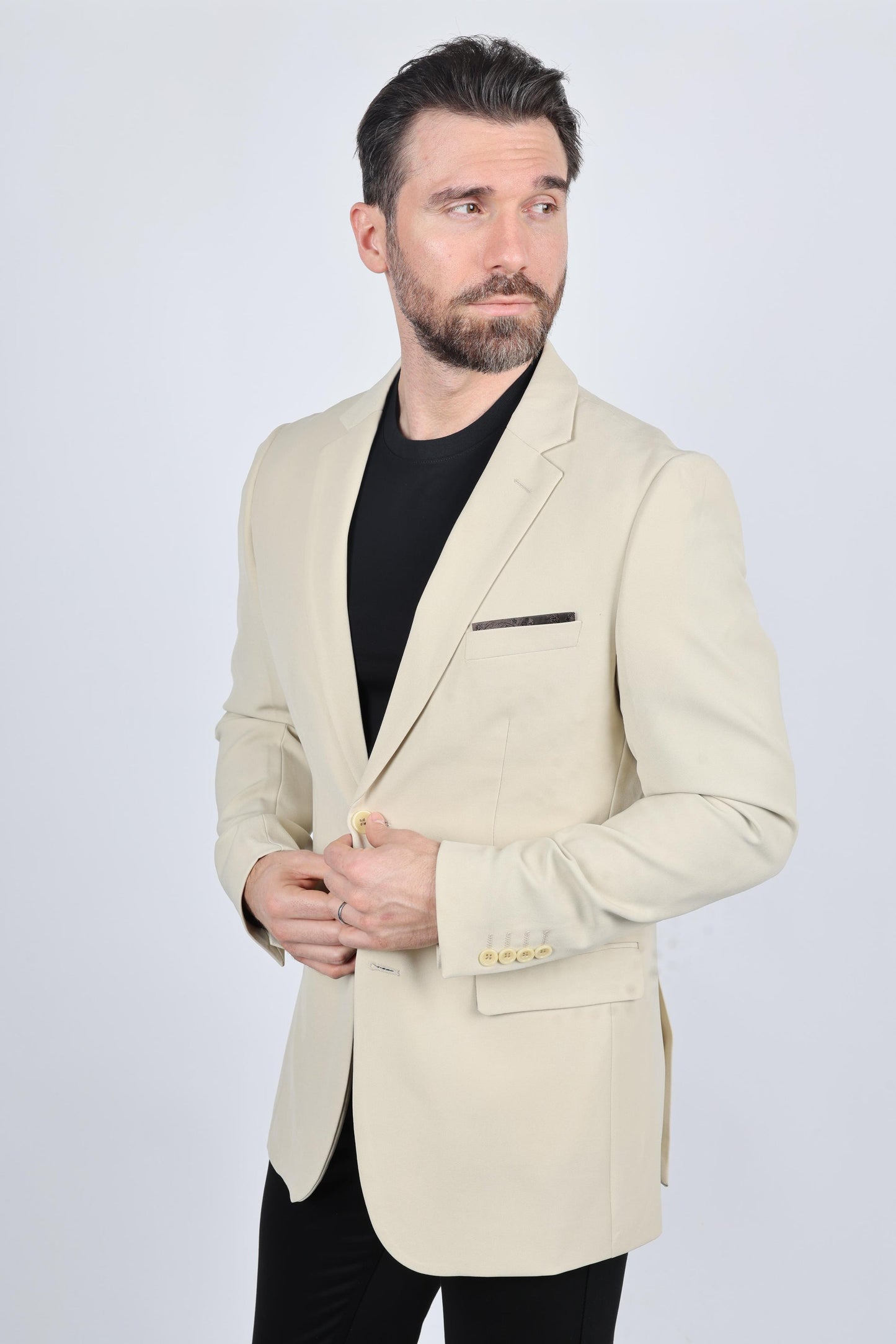 MEN'S MODERN FIT STRETCH BEIGE BLAZER
