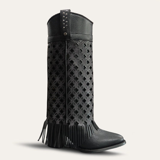 CUADRA WOMEN'S BLACK EMBROIDERY AND FRINGE BOOTS