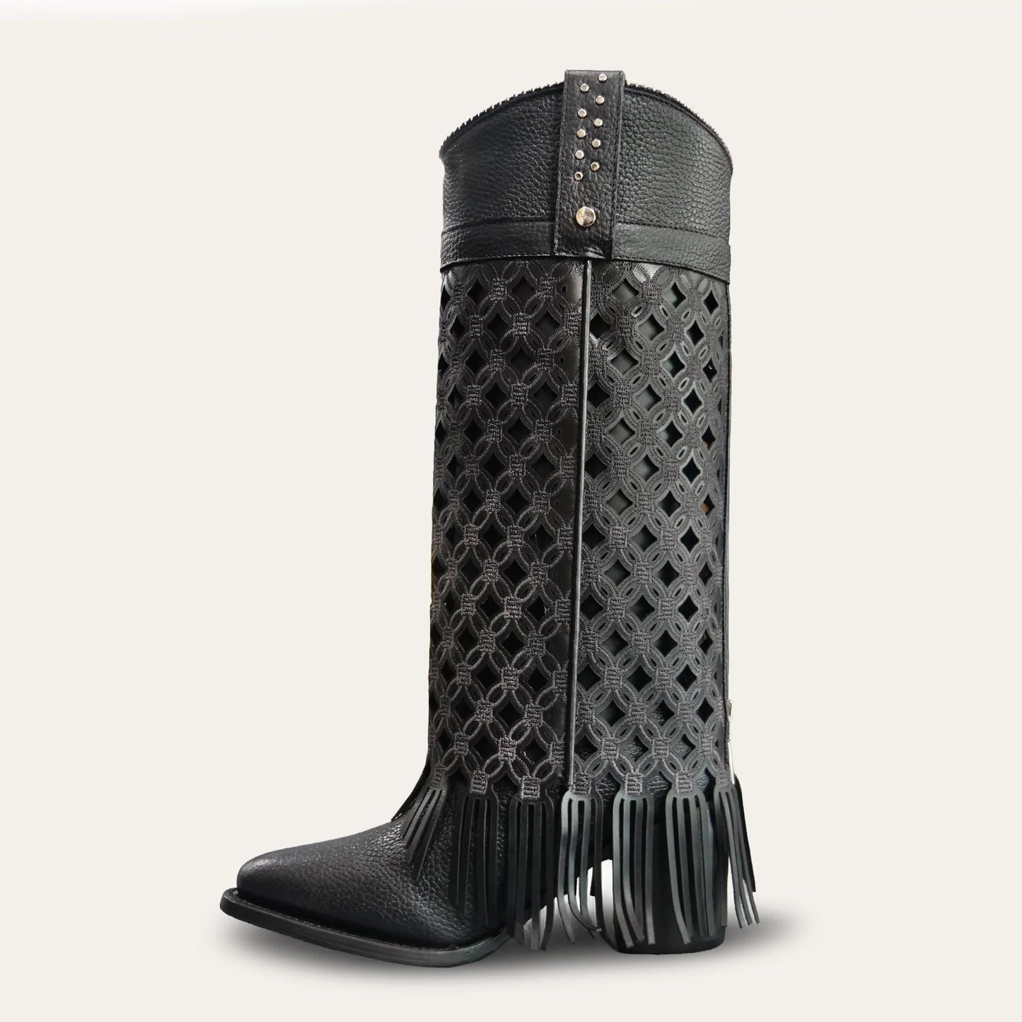 CUADRA WOMEN'S BLACK EMBROIDERY AND FRINGE BOOTS