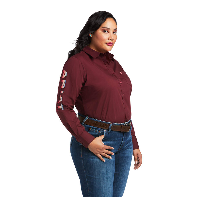 WOMEN'S Ariat Team Kirby Stretch LS Shirt, ZINFANDEL