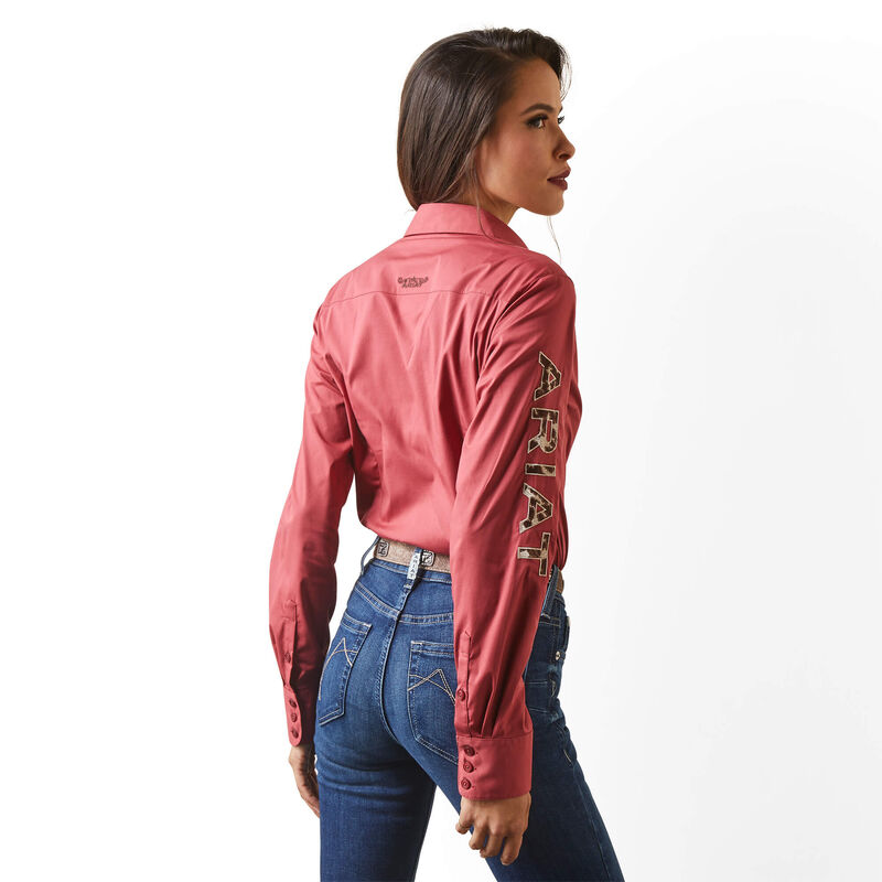 WOMEN'S Ariat Team Kirby Stretch LS Shirt,EARTH RED /  PONY