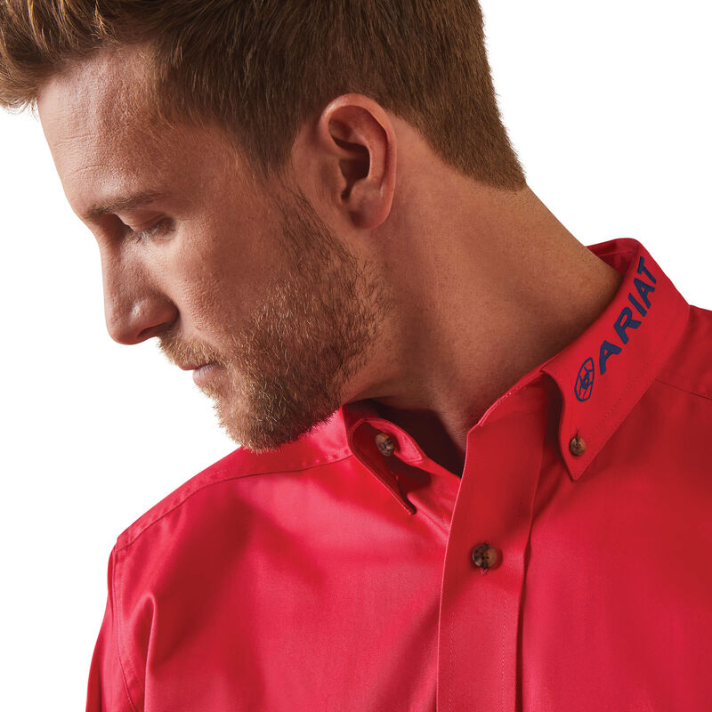 MEN'S ARIAT TEAM LOGO TWILL FITTED LS SHIRT, AZALEA