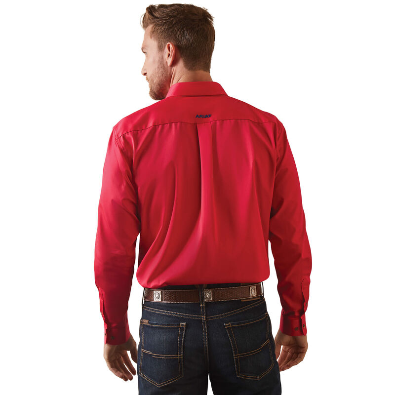 MEN'S ARIAT TEAM LOGO TWILL FITTED LS SHIRT, AZALEA