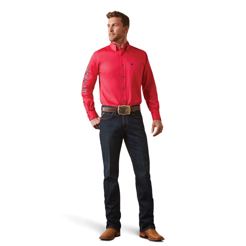 MEN'S ARIAT TEAM LOGO TWILL FITTED LS SHIRT, AZALEA