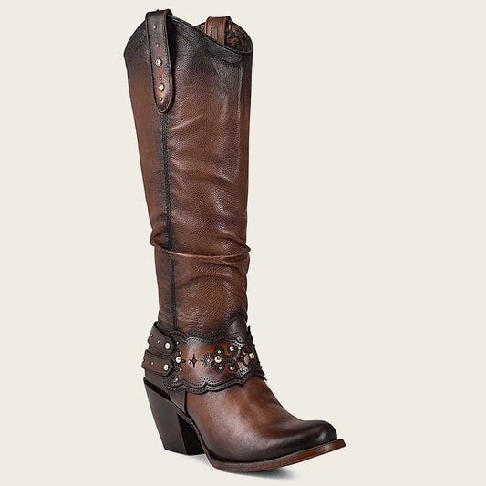 CUADRA Women's Hand Painted Brown Leather Boot With Austrian Crystals