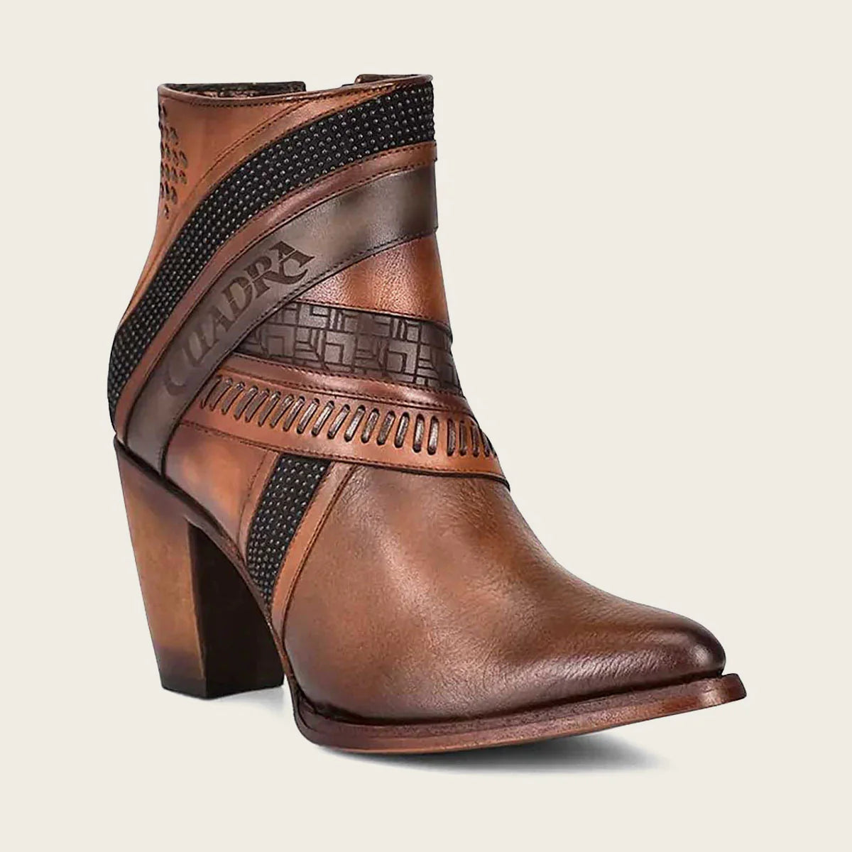 CUADRA WOMENS HAND-PAINTED BROWN LEATHER ANKLE BOOTIE