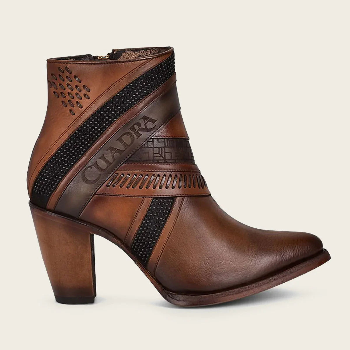 CUADRA Women's Hand-painted brown leather ankle bootie