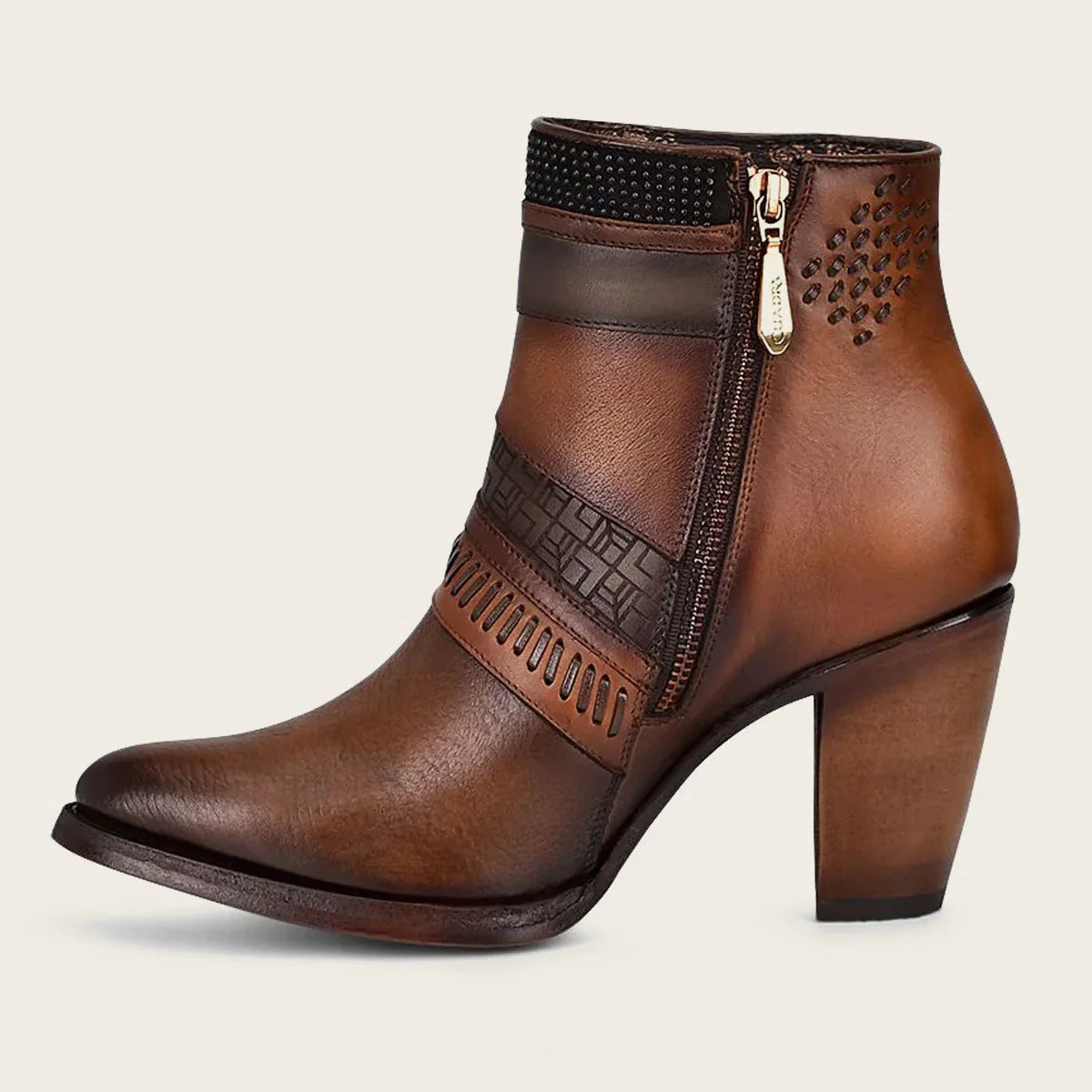 CUADRA WOMENS HAND-PAINTED BROWN LEATHER ANKLE BOOTIE