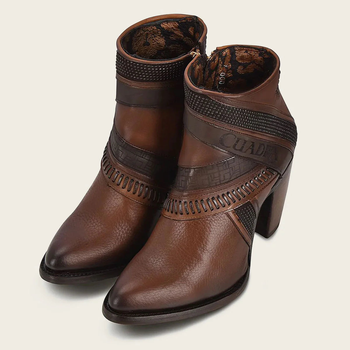 CUADRA Women's Hand-painted brown leather ankle bootie