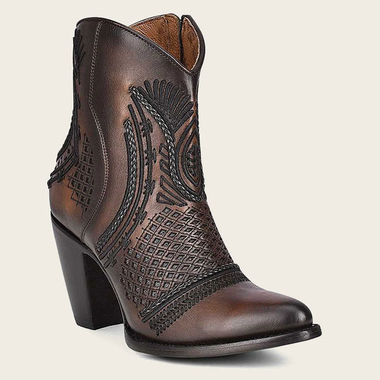 CUADRA Women's Artisan embroidered brown leather bootie