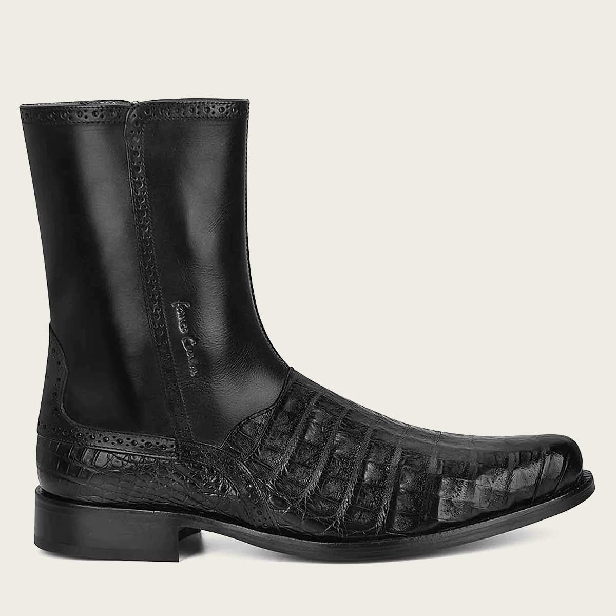 CUADRA Men's Hand-painted Exotic Black Caiman Leather, Zipper Boot