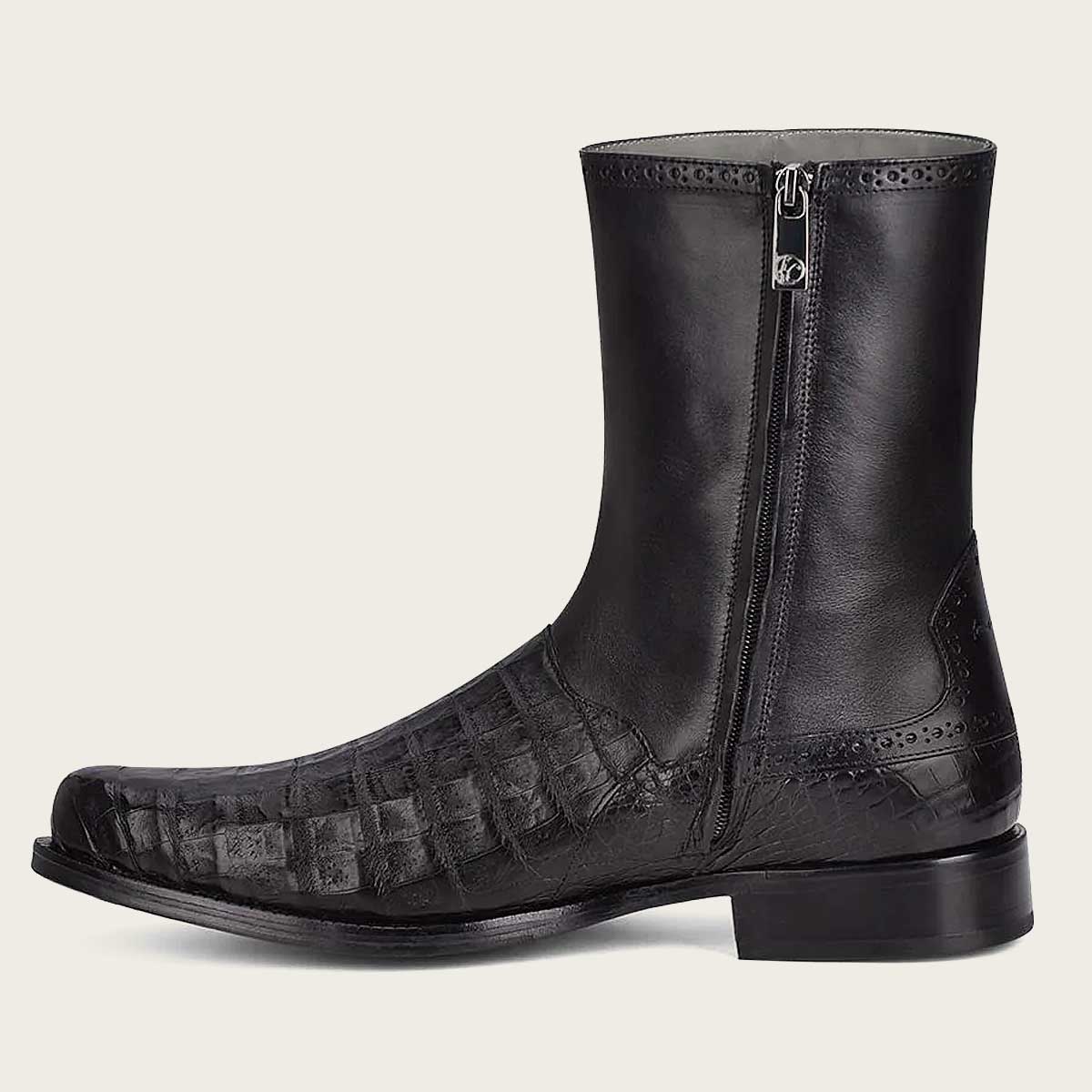 CUADRA Men's Hand-painted Exotic Black Caiman Leather, Zipper Boot