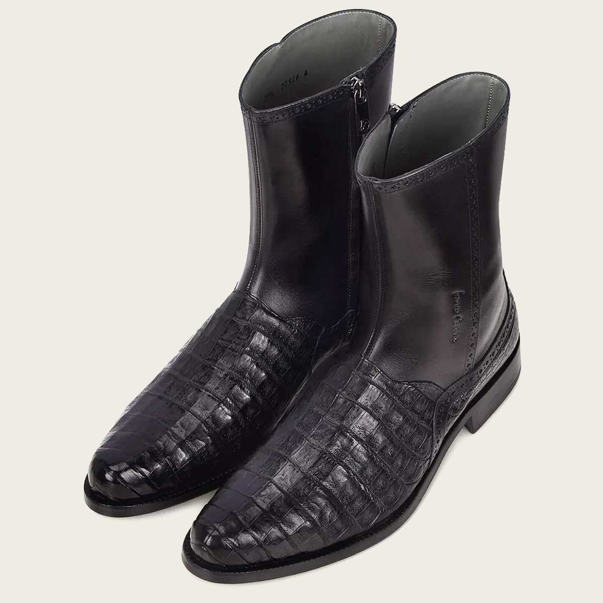 CUADRA Men's Hand-painted Exotic Black Caiman Leather, Zipper Boot